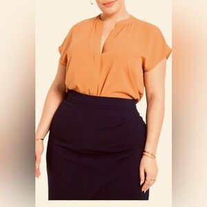 MAKE AN OFFER - ELOQUII Notch Collar Button Down  Short Sleeve Blouse